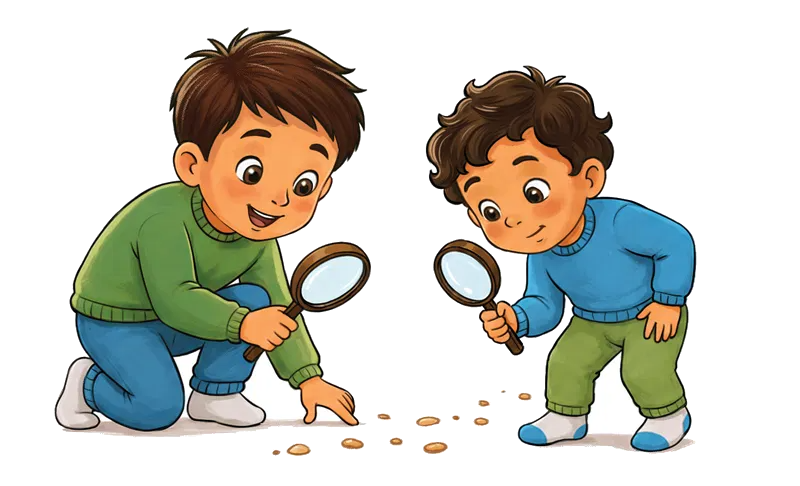 Rowan and Ryan with magnifying glasses